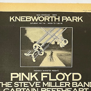 I Pink Floyd a Knebworth. Raro, originale, autentico poster vintage del 1975