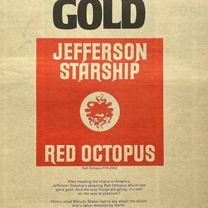 Jefferson Starship, Red Octopus. Rare original, authentic, vintage poster from 1975