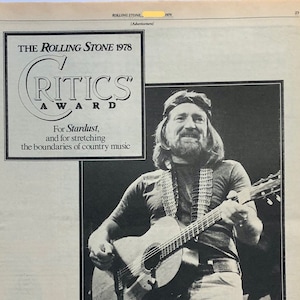 Willie Nelson, Rolling Stone Critics Award. Rare, original, authentic, vintage poster from 1979