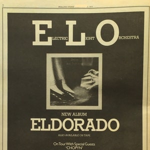 ELO, Eldorado. Rare, original, authentic, vintage poster from 1975