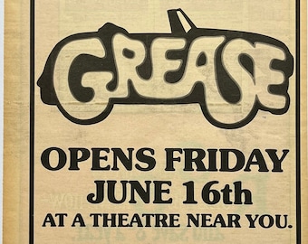 Grease film poster. Rare, original, authentic, vintage poster from 1978
