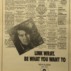 Link Wray, Be What You Want To. Rare, original, authentic, vintage poster from 1973