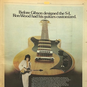 Ronnie Wood, Gibson advert. Rare, original, authentic, vintage poster from 1976