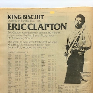 Eric Clapton, turnê King Biscuit. Pôster vintage raro, original e autêntico de 1978