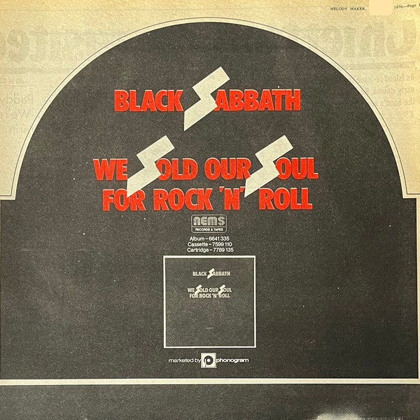 Black Sabbath, We Sold Our Soul For Rock ‘N’ Roll. Rare, original, authentic, vintage poster from 1976