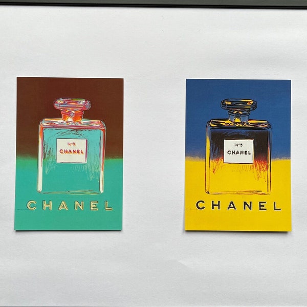 Andy Warhol, Chanel number 5. 2 x rare, original, authentic, vintage perfume postcards from 1997