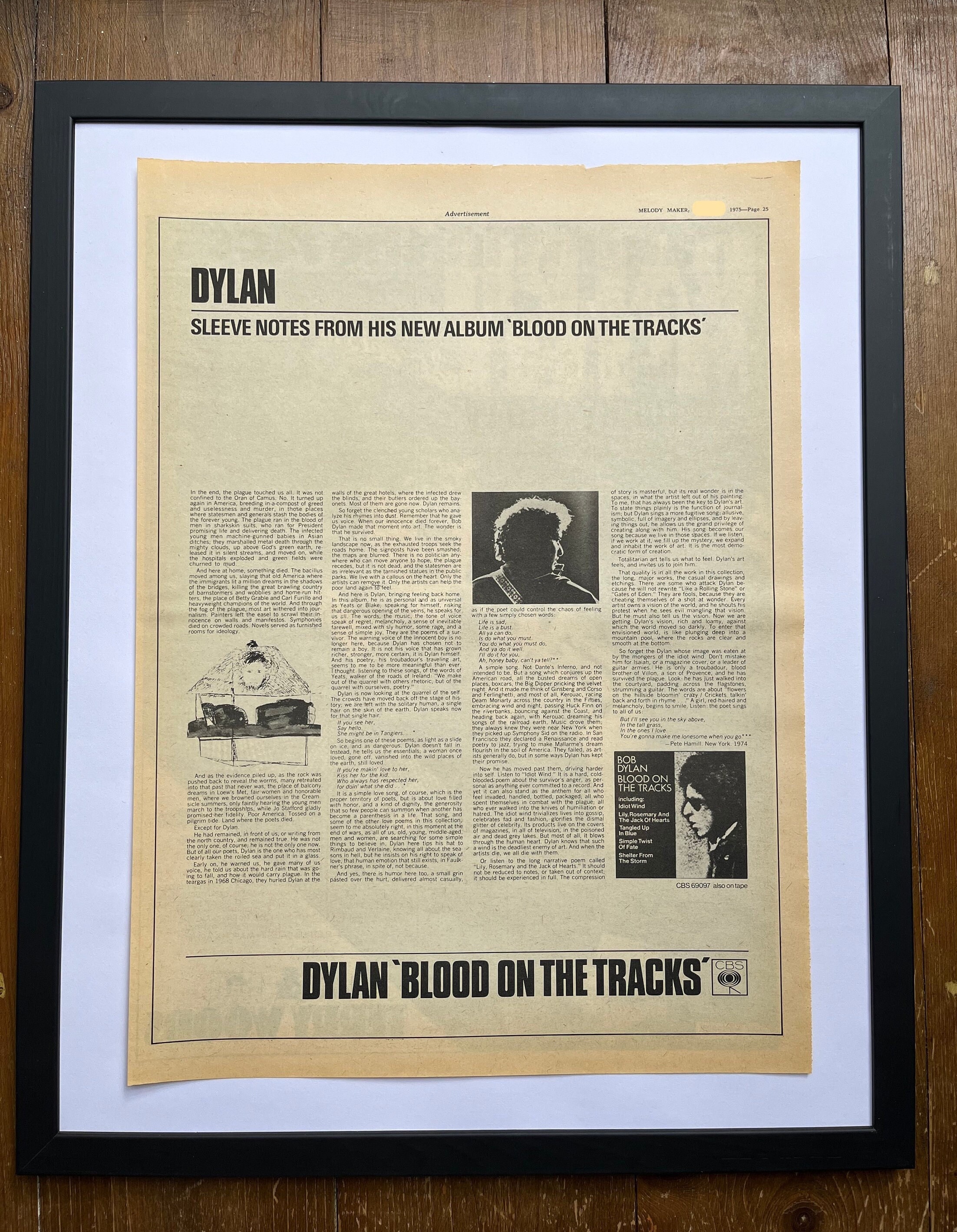 Bob Dylan, Blood on the Tracks Sleeve Notes. Rare, Original, Authentic ...