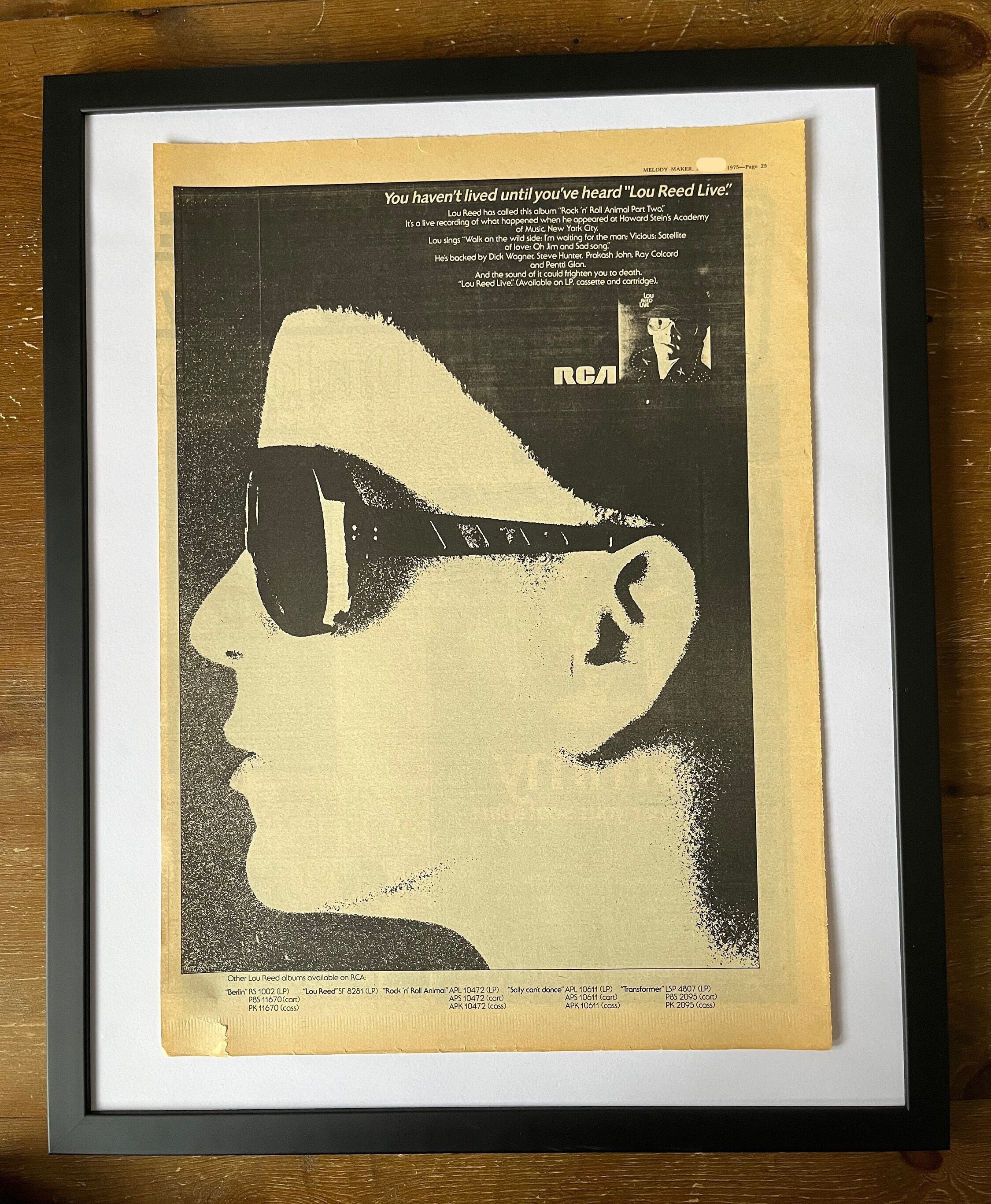 Lou Reed, Lou Reed Live. Rare, Original, Authentic, Vintage Poster