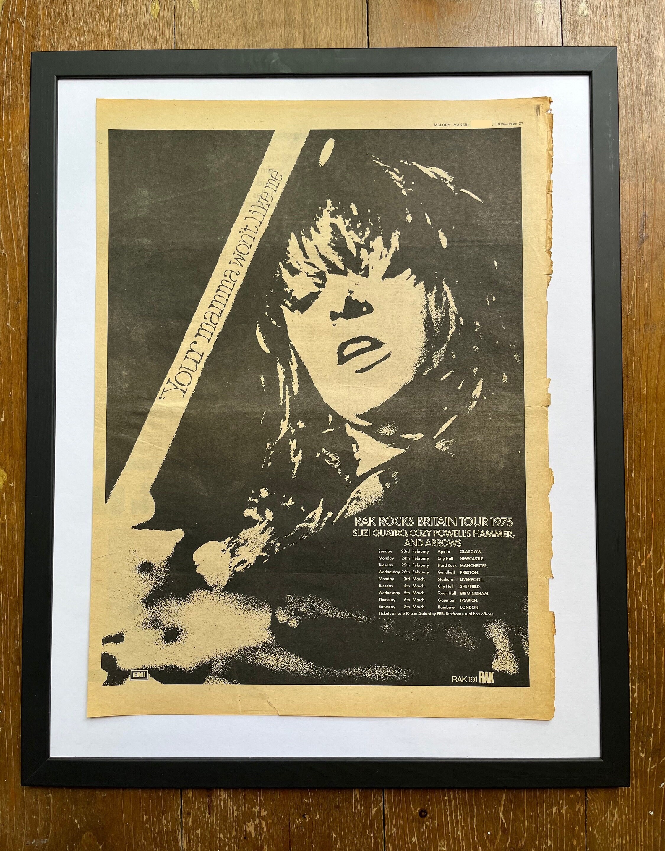 Suzi Quatro ポスター　激レアです Suzi Quatro on Tour. Rare, Original, Authentic, Vintage Poster