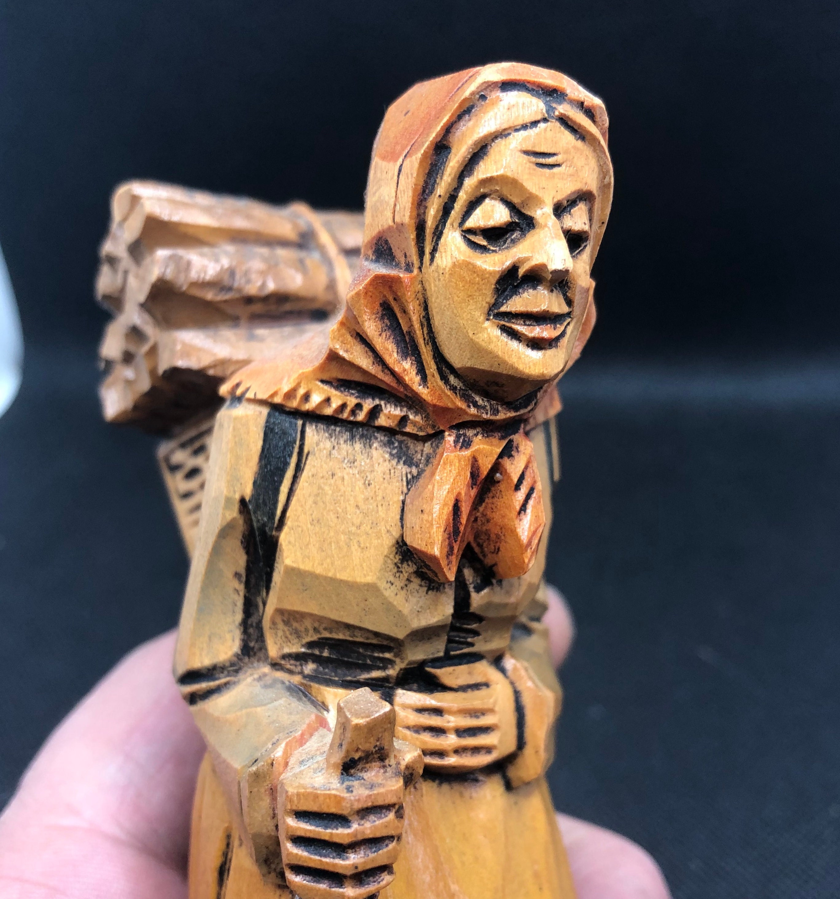 Art & Collectibles Hand Carved Woman Carrying a Bundle of Wood Art