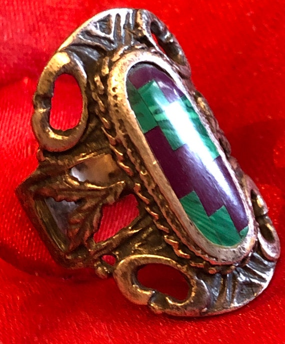 Antique Design Jade and Vintage Silver Ring, Appr… - image 3