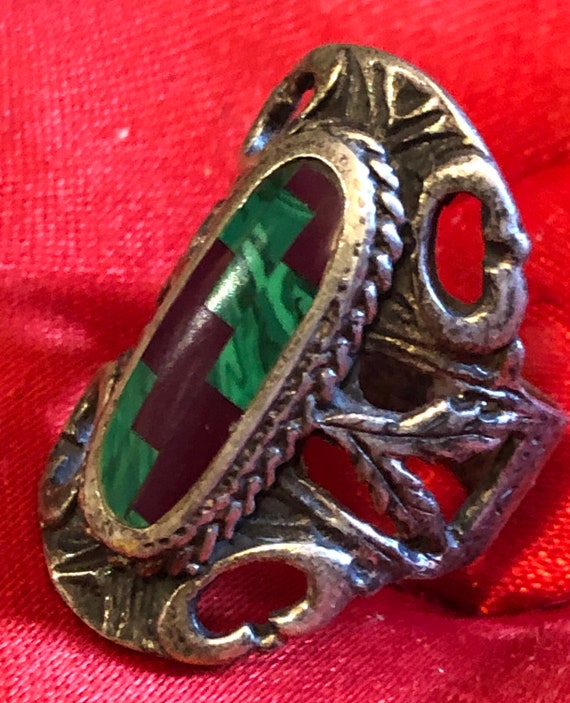 Antique Design Jade and Vintage Silver Ring, Appr… - image 1