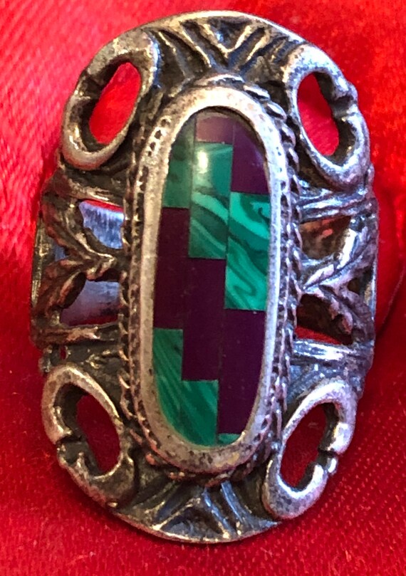 Antique Design Jade and Vintage Silver Ring, Appr… - image 2