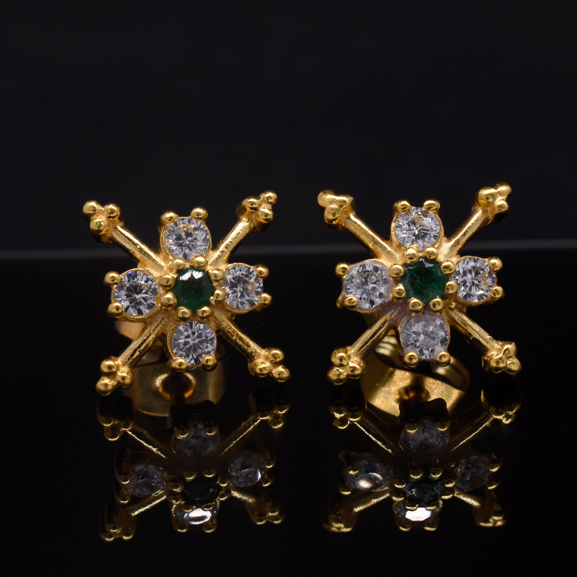 Emerald Stud Earrings Womens Stud Earrings 14K Solid Gold Etsy