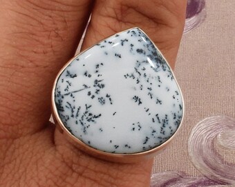 Large Natural Dendrite Opal Pear Shape Gemstone In 925 Sterling Silver Ring For Women's, Handmade Wedding Anniversary Jewelry, Mother's Day