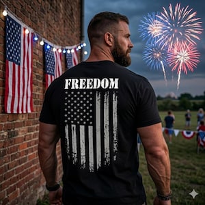 Freedom Flag Shirt, Black Patriotic Tee, American Flag T-Shirt, Veteran Gift, Military Gift, USA Pride Shirt, 4th of July Shirt Men image 1