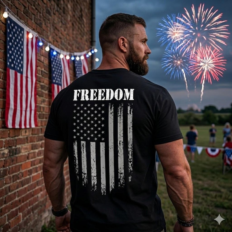 Freedom Flag Shirt, Black Patriotic Tee, American Flag T-Shirt, Veteran Gift, Military Gift, USA Pride Shirt, 4th of July Shirt Men image 1