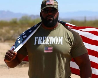 Freedom Shirt, Patriotic Military Green Tee, Veteran Gift, USA Pride Shirt, Military Gift, American Flag Tee, Freedom T-Shirt Men