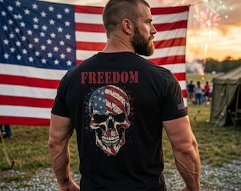 Freedom Skull Shirt, American Flag Skull Tee, Patriotic T-Shirt, Veteran Gift, Military Gift, Tactical Skull Shirt, USA Pride Shirt