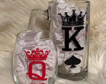 King and Queen glass set | His and hers | beer mug/wine glass |