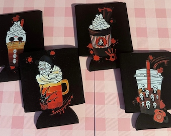 Horror Movie Can Coolers | Spooky Season Drink Holders, Set of 4