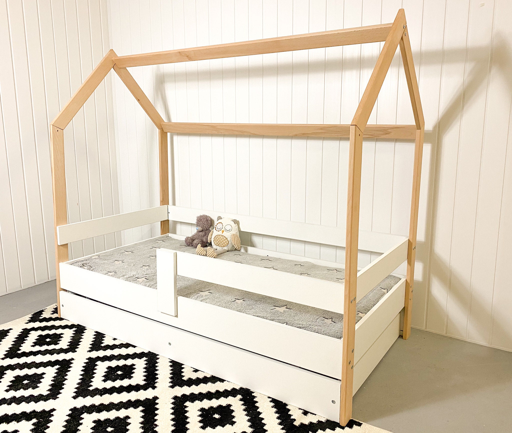 Kinderbett mit Aufbewahrungsschublade Holz & Weiß | Etsy