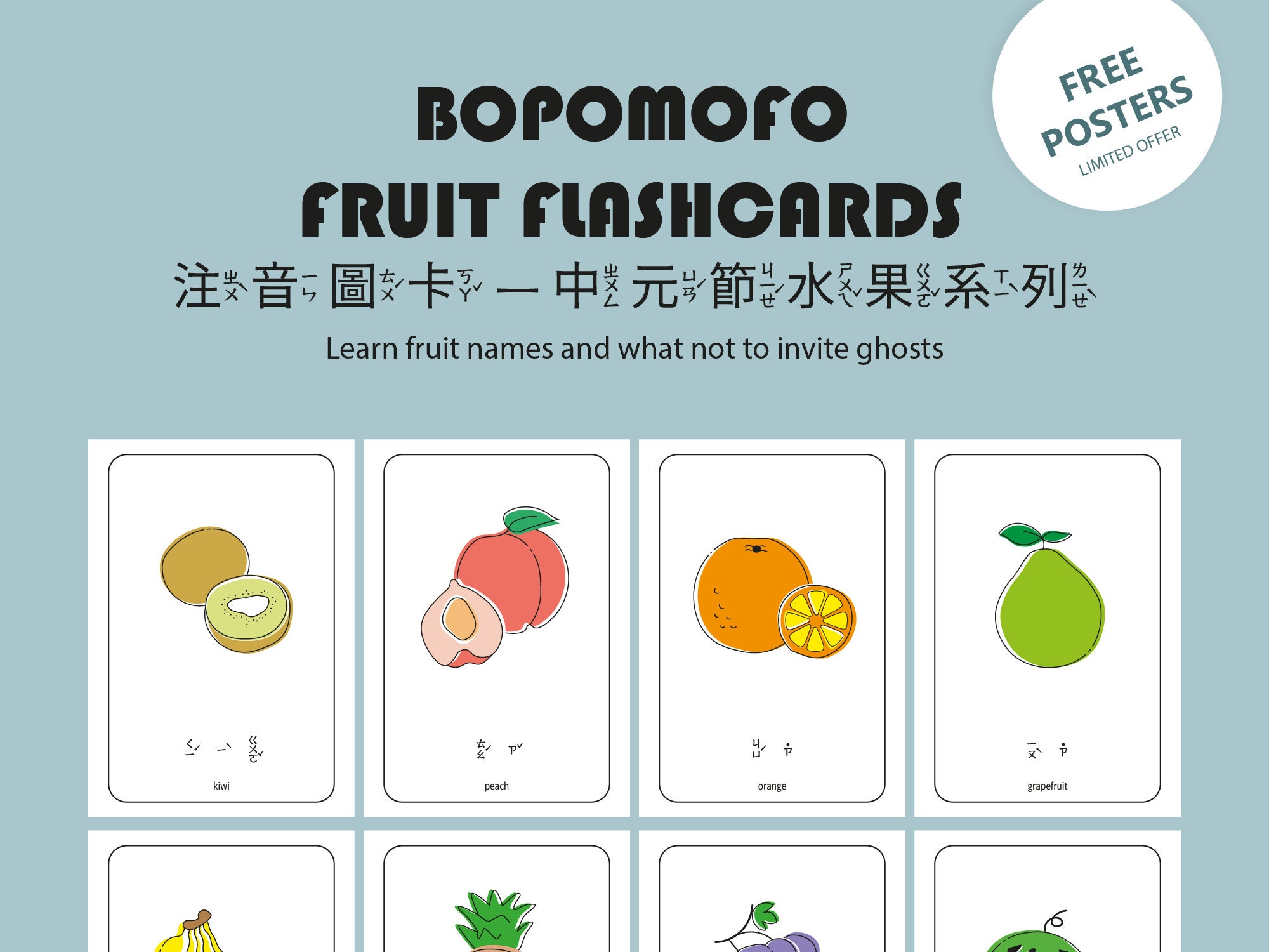 Bopomofo Fruit Flashcards With 2 Free Posters | Fruits in Mandarin
