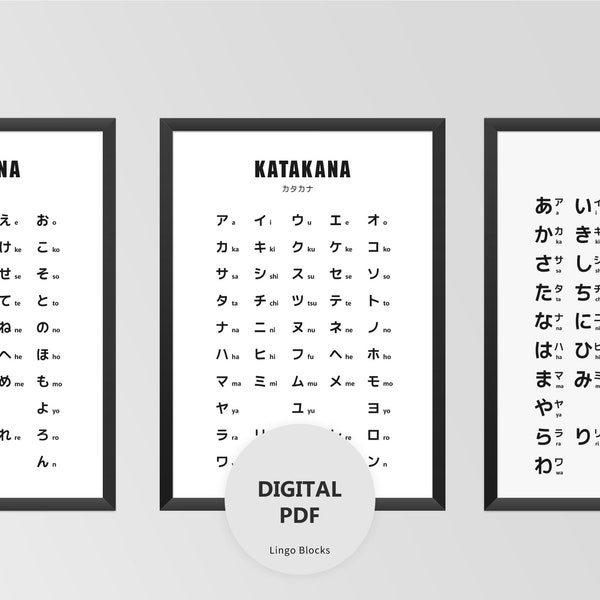 Hiragan and Katagana Posters | Japanese Alphabet Printables | Japanese Learning Printables (3 portrait designs)