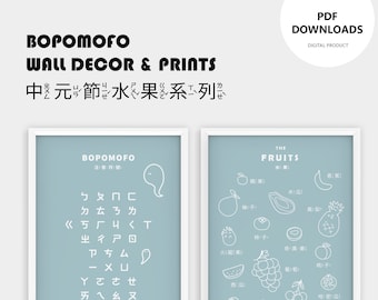 注音符號海報 — 中元節水果系列 | BoPoMoFo Wall Decor | Zhuyin Posters | Zhùyīn Print Set |ㄅㄆㄇ 海報