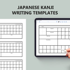 Japanese Kanji study worksheets (4 designs for writing on paper or tablets) | Fill-in the blank Kanji flashcards