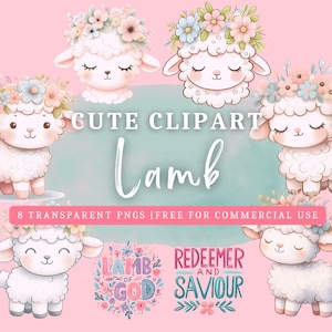 Cute Lamb Clipart, Lamb Clip art, Baby Sheep, Easter, Lamb PNG, Spring, Lamb of God, Redeemer and Saviour, Transparent PNGs, Commercial Use