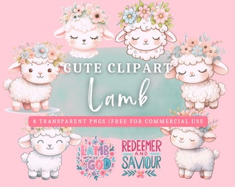 Cute Lamb Clipart, Lamb Clip art, Baby Sheep, Easter, Lamb PNG, Spring, Lamb of God, Redeemer and Saviour, Transparent PNGs, Commercial Use