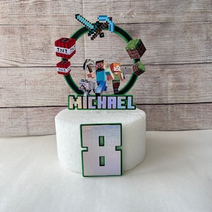 minecrafter pixel cake topper, birthday decoration