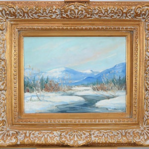 Daisy Maud Bellis (1887–1971) American Oil on Board Montañas Paisaje invernal Artista de Massachusetts Connecticut