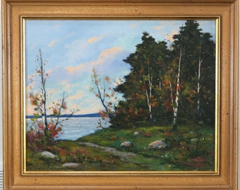 John Hubert Beynon (1890-1970) Canadian Oil on Board Lake Landscape Ontario c.1930&#39;s