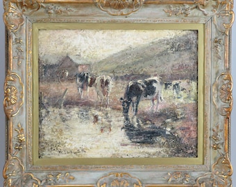 Harry Fidler (1856–1935) British Impressionist Pastoral Landscape Cows Oil on Canvas