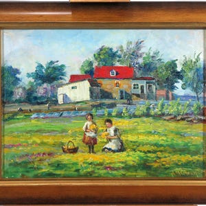 Jean Munro Maclean (1873–1952) Canadian Flower Picking Mother Daughter Oil on Board