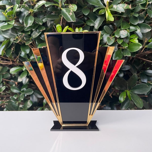 Table Number | Art Deco | Gatsby theme | Wedding Decor | Black and Gold Event Displays