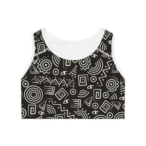 Soutien-gorge de sport noir inspiré d'Afrika Ankara (AOP)