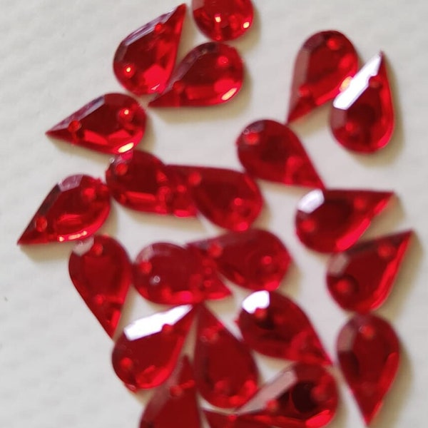 100 Pcs Red Teardrop/Thilak Shape Kundan Stone Flat Back with two hole 10mmx6mm, Kemp Stones for art & Craft, Embroidery and Jewelry Making