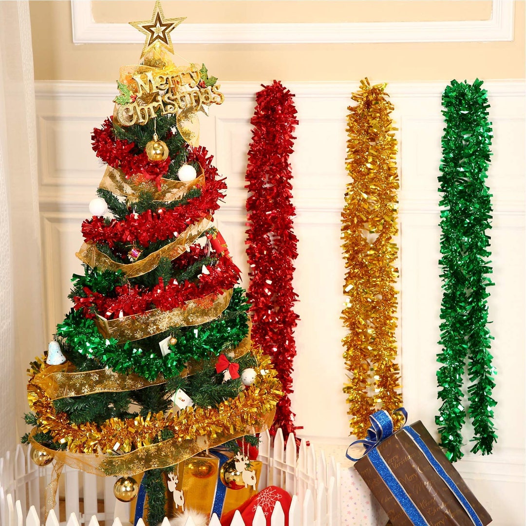 Shiny Red Tinsel Garland 5 FT Length 3 Width Christmas Fringe Foil