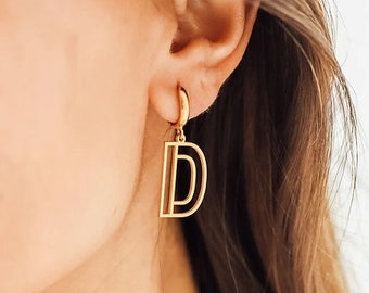 Initials Hinged Back Earrings in brass, Initial Silver Earring, Alphabet Silver Letter Monogram Earrings, Personalized Letter Studs Earrings