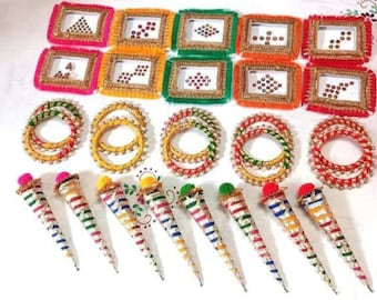 Confezione combinata di bomboniere indiane, Bomboniere Bindi, Bomboniere Mendhi, Bomboniere Mehndi, Bomboniere Haldi, Bomboniere Desi, Bomboniere nuziali, Pacchetti Bindi