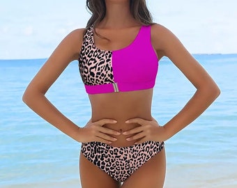 Bikini Set Leopard Print Buckle Front Beachwear