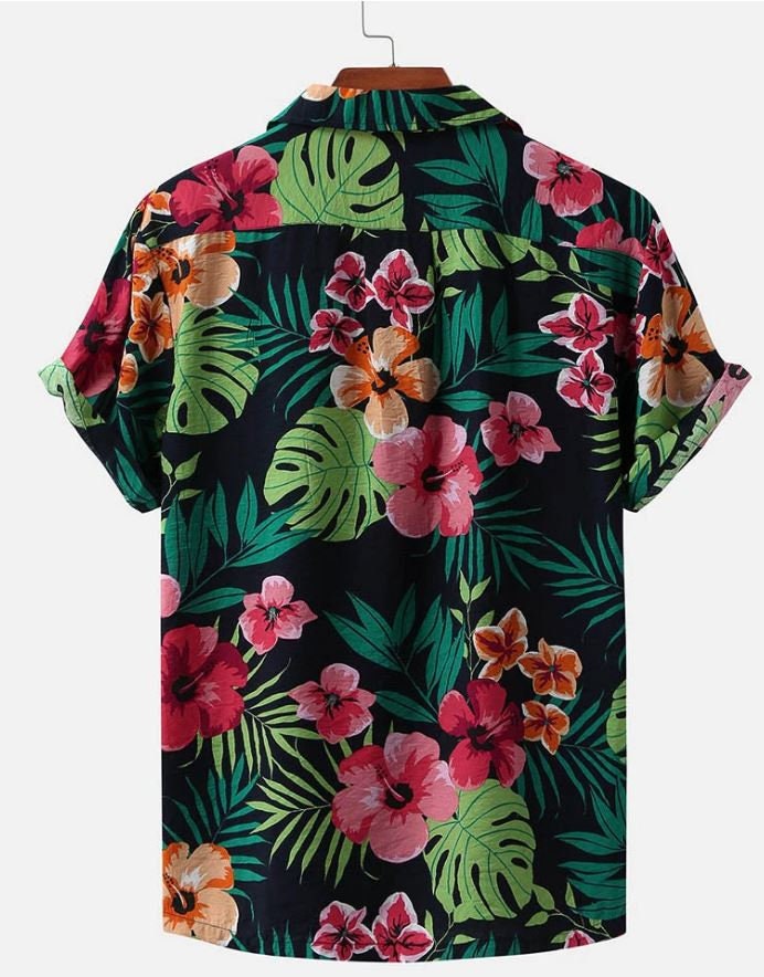 Summer Hawaiian Flower Print Shirts Turn Down Collar Shirt | Etsy