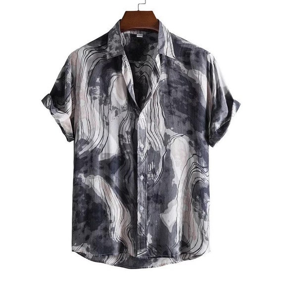 Black Tie Dye Hawaiian Aloha Shirt Men 