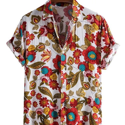 Men's Floral Short Sleeve Button up Shirt - Etsy