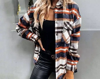 Long Sleeve Plaid Casual Winter Jacket