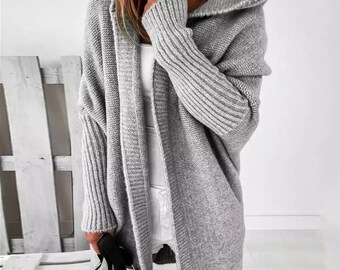 Mid-Length All-Match Cardigan, Loose Batwing Sleeve Sweaters Autumn, Loose Hooded Sweater Women’s Jacket