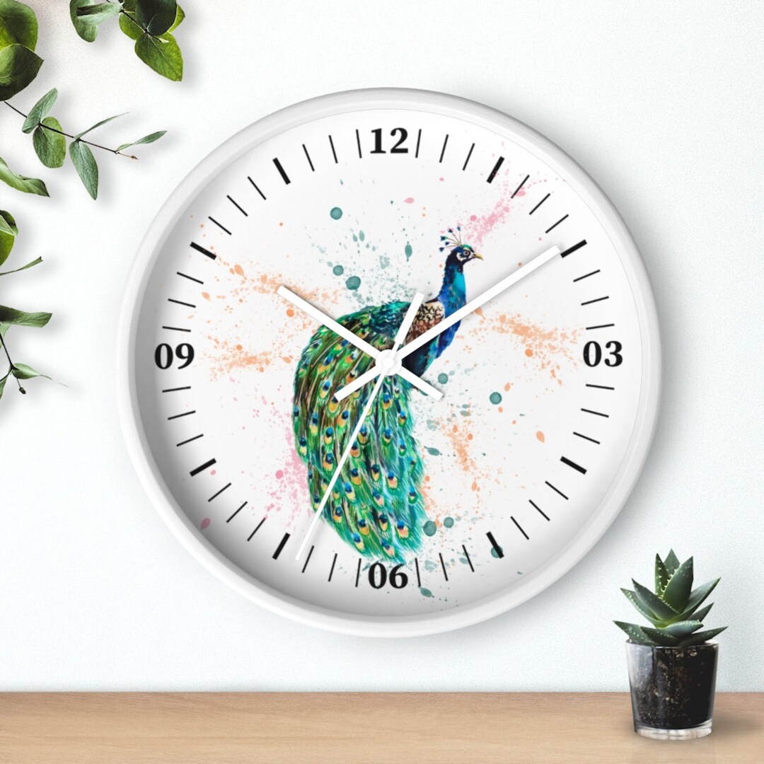 Beautiful Peacock Wall Clock, Peacock Feathers Wall Decor, Blue Green
